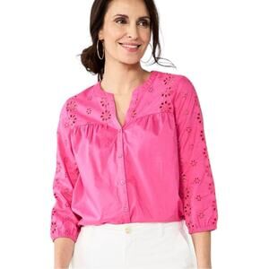 Croft & Barrow Pink Eyelet button Front Shirt Size PM